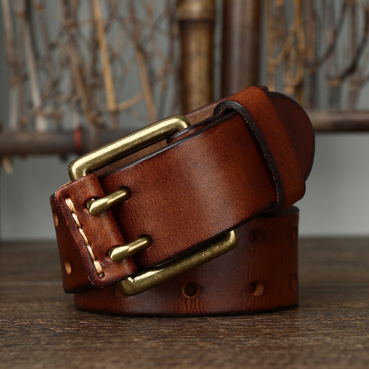 Men's Leather Belt Double Pin Buckle - Neon North Clothing