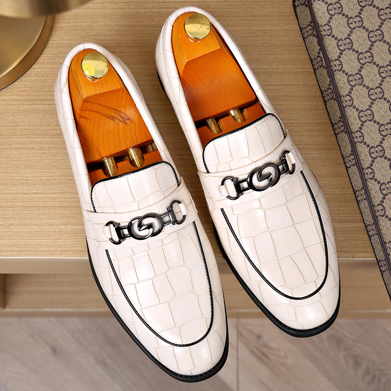 Embossed Horsebit Buckle Shoes in Various Color Options for Business Casual Style