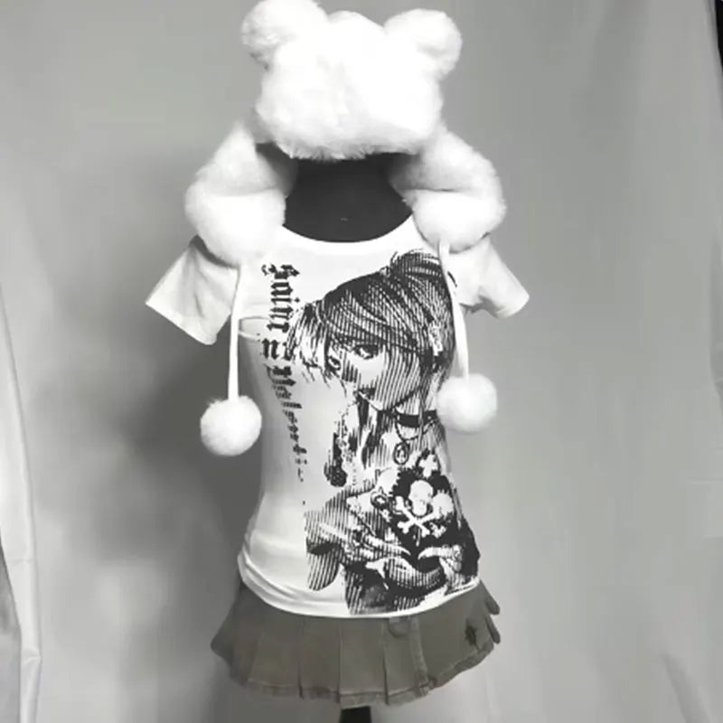 T-shirt court vintage, style emo décontracté