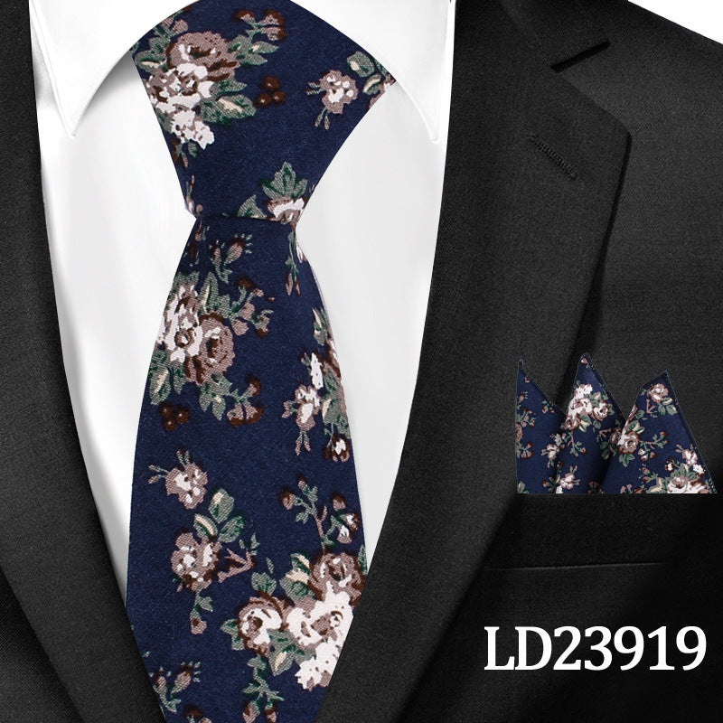 Casual Floral Pocket Square Set - Cotton Floral Print 6cm Tie Pocket Square 2 Piece Set - Neon North Clothing