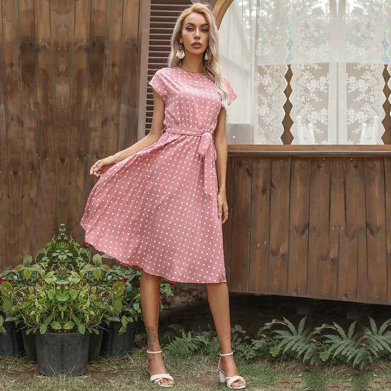 Elegant Polka Dot Midi Dress for Women - Short Sleeve and Stylish