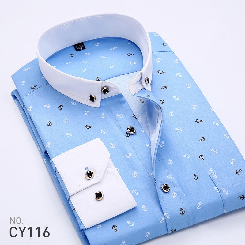 Men's Printed Dress Shirt with Angled Cuffs and Long Sleeves - Neon North Clothing