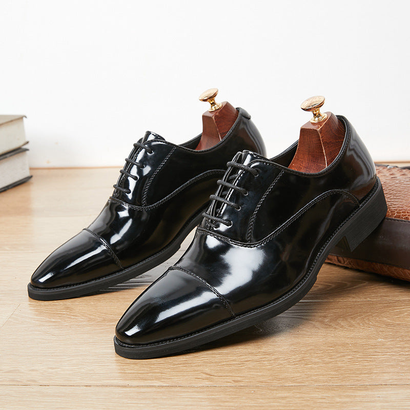 Chaussures Oxford à bout pointu et semelle souple pour homme d'affaires, en cuir verni à trois articulations 
